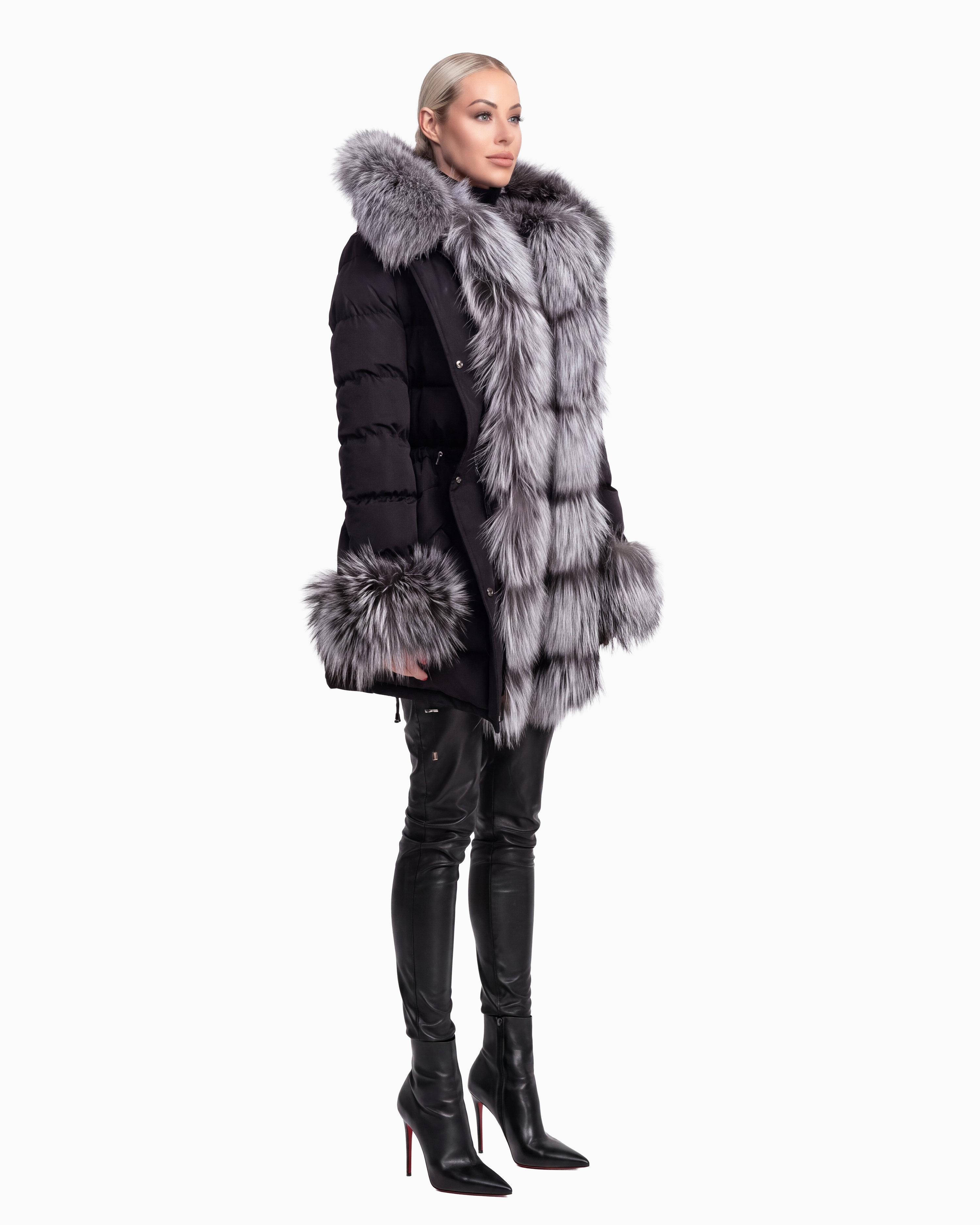 Lexi Puffer Jacket With Removable Silver Fox Fur-thumbmail-3