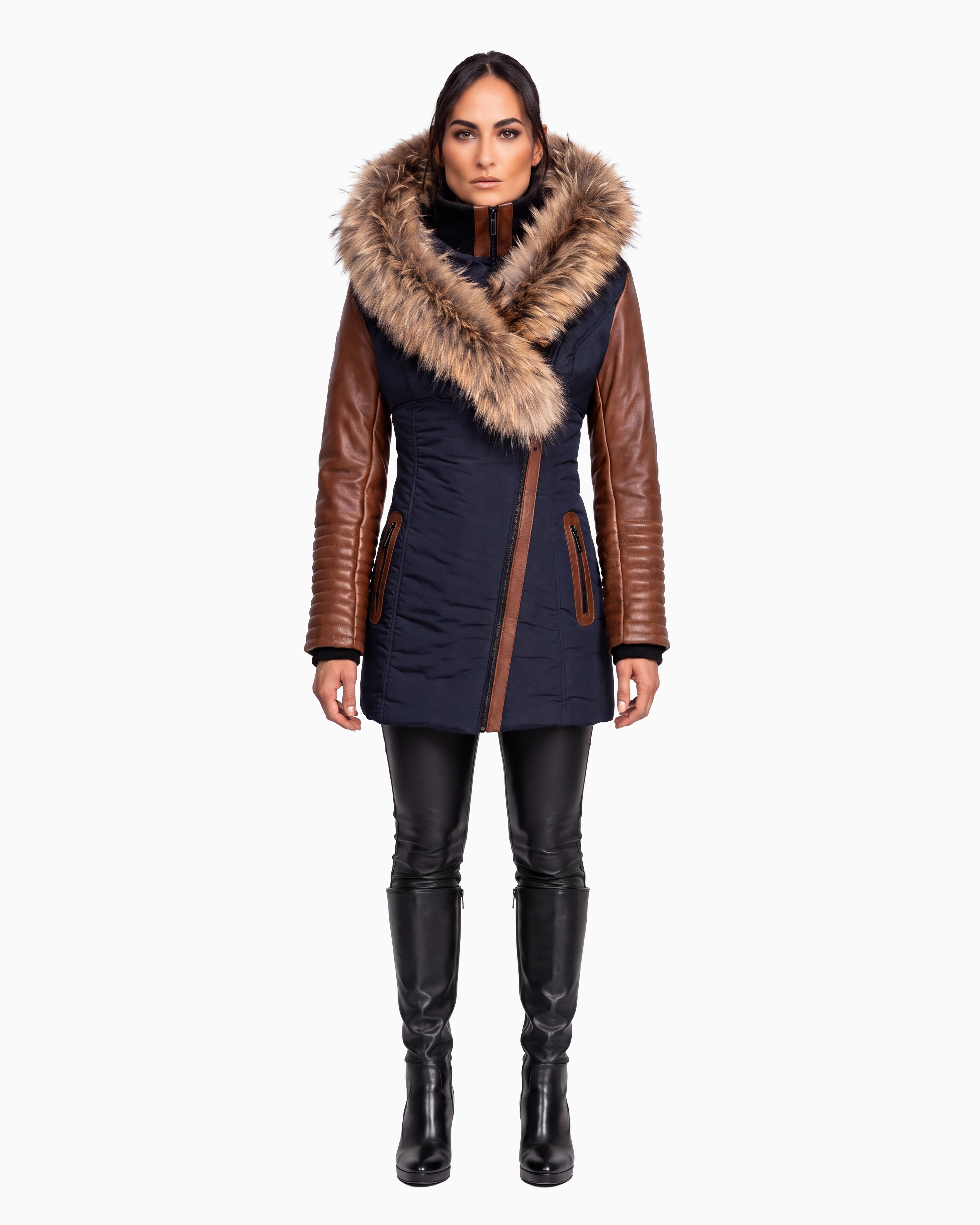 Melania Down Puffer With Leather Sleeves CG