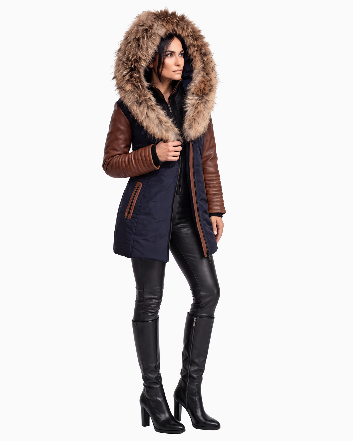 Melania Down Puffer With Leather Sleeves CG-thumbmail-4