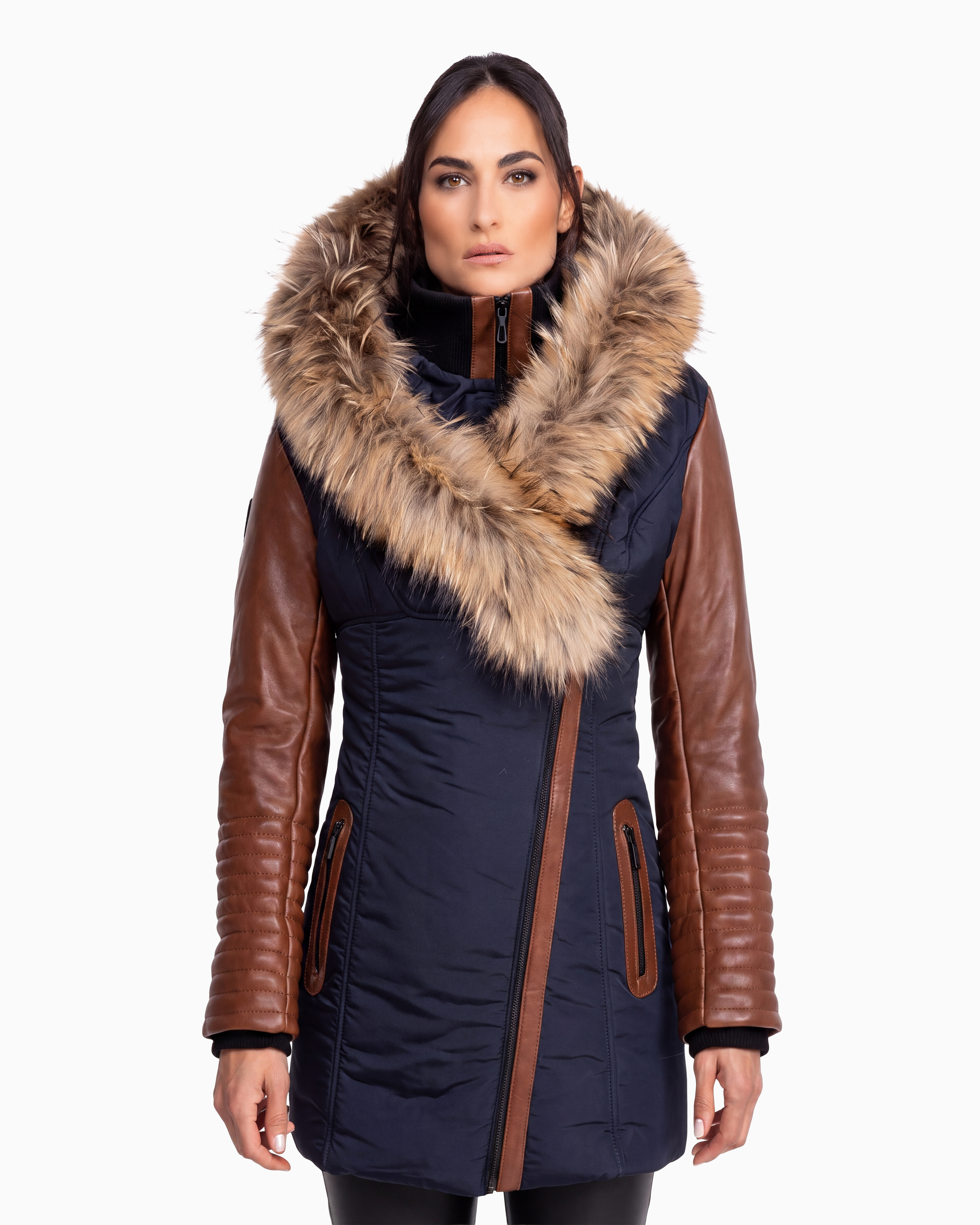 Melania Down Puffer With Leather Sleeves CG