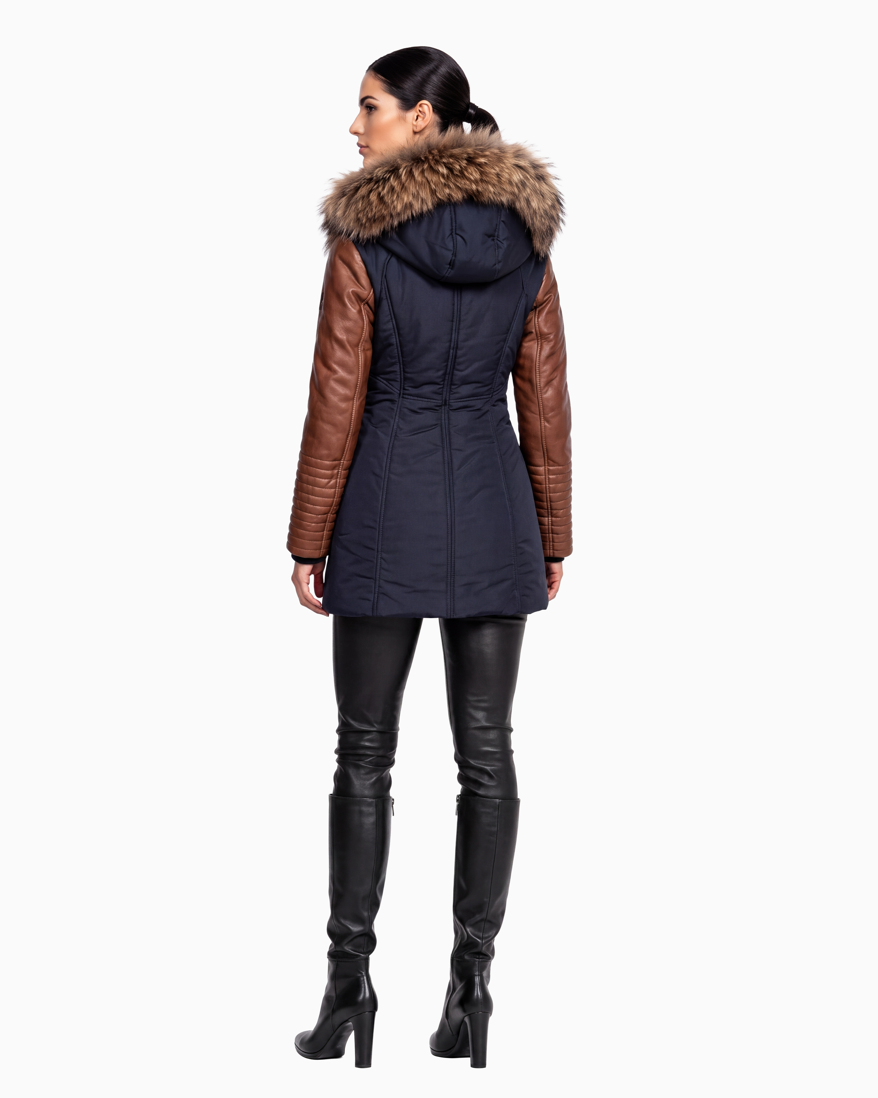 Melania Down Puffer With Leather Sleeves CG-thumbmail-3
