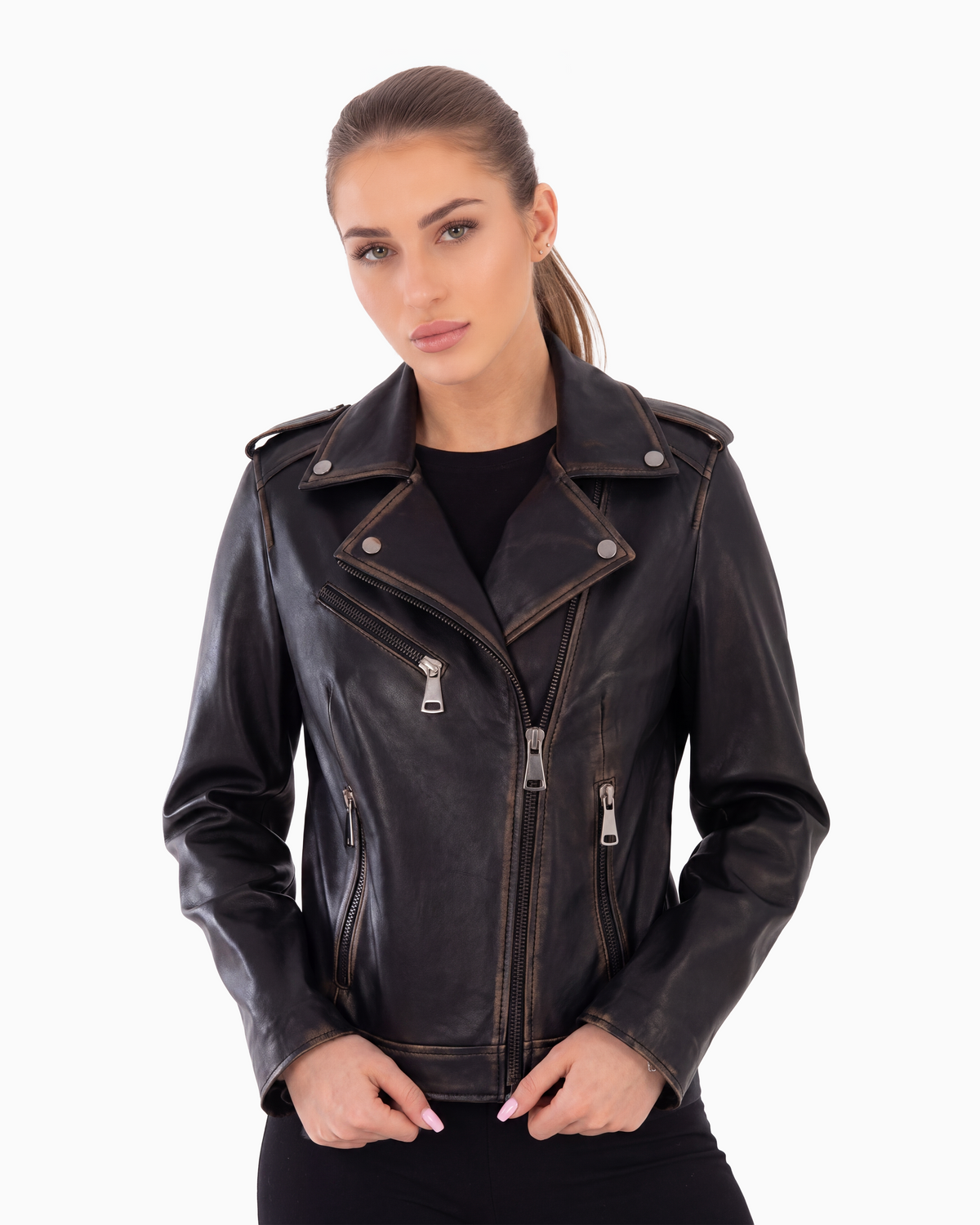 Thalia Vintage Leather Jacket with distressed finish-thumbmail-4