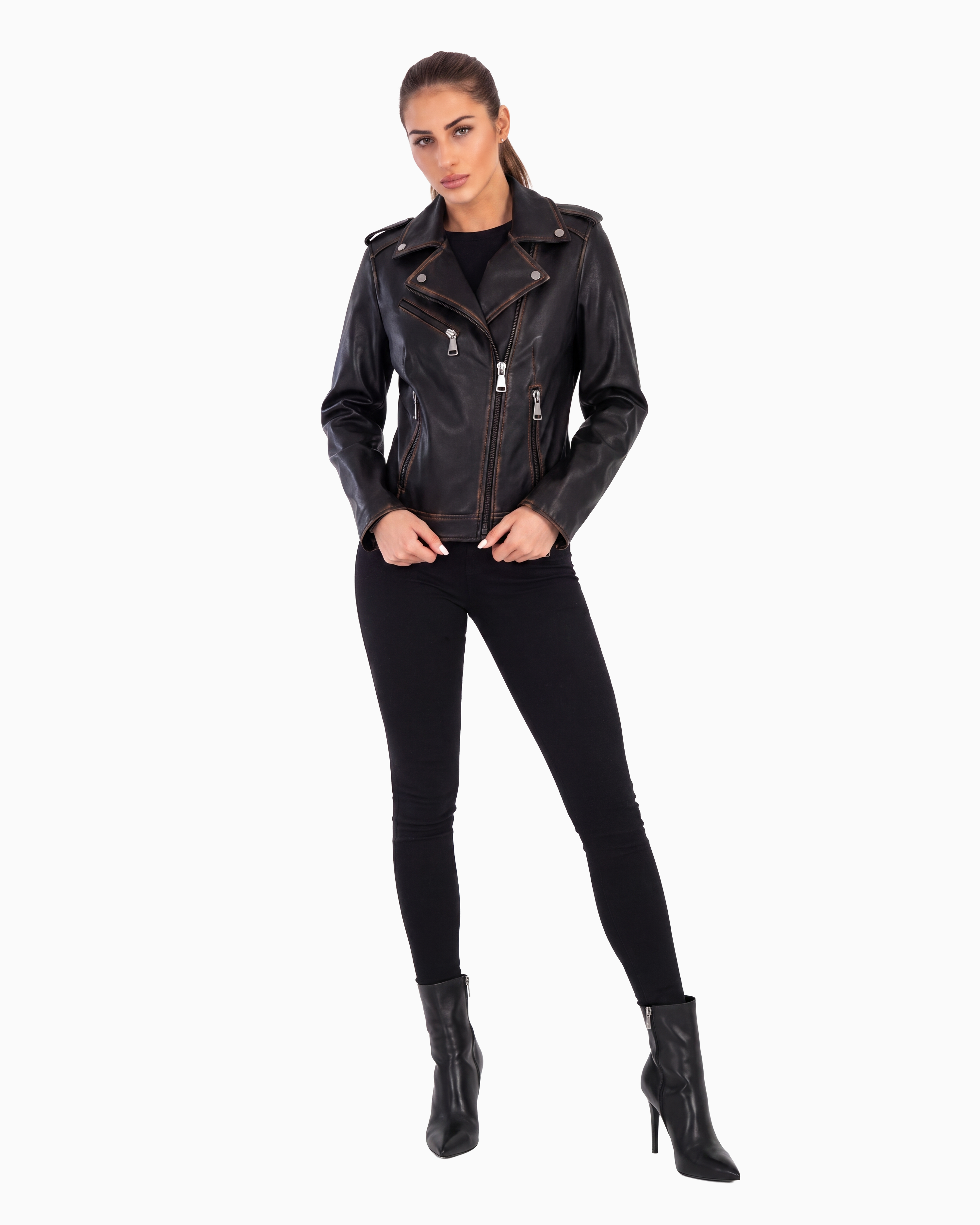 Thalia Vintage Leather Jacket with distressed finish