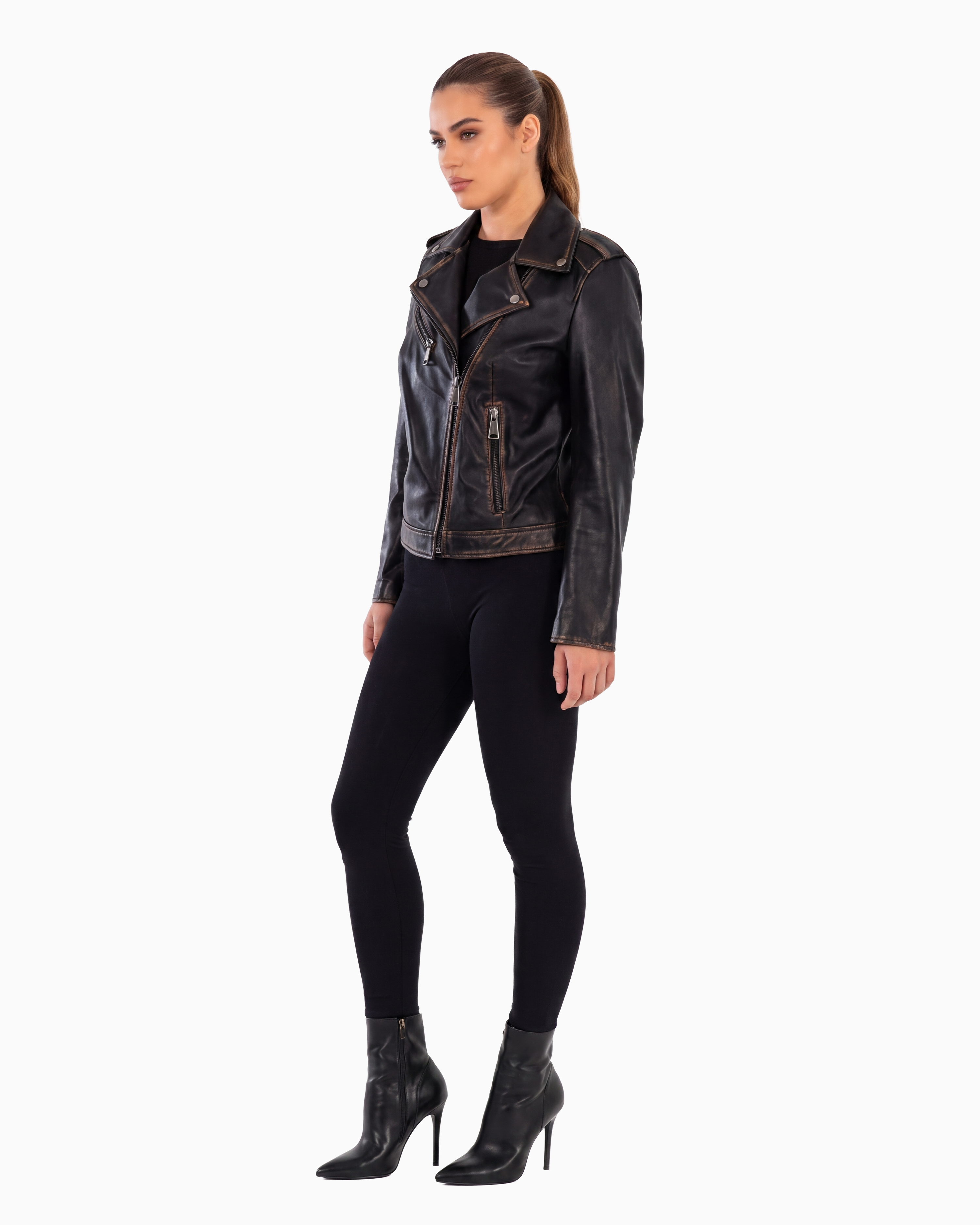 Thalia Vintage Leather Jacket with distressed finish