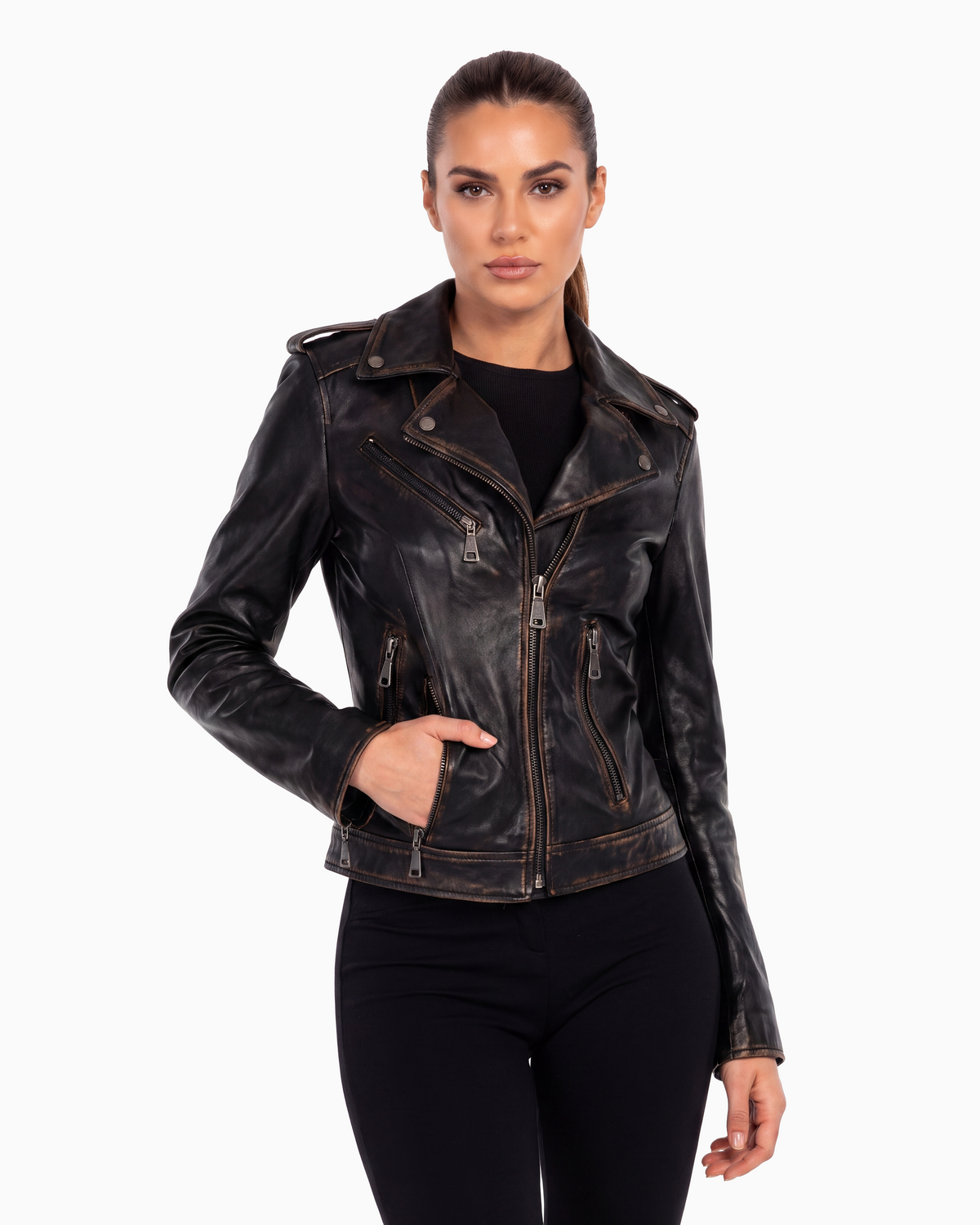 Thalia Vintage Leather Jacket with distressed finish-thumbmail-3
