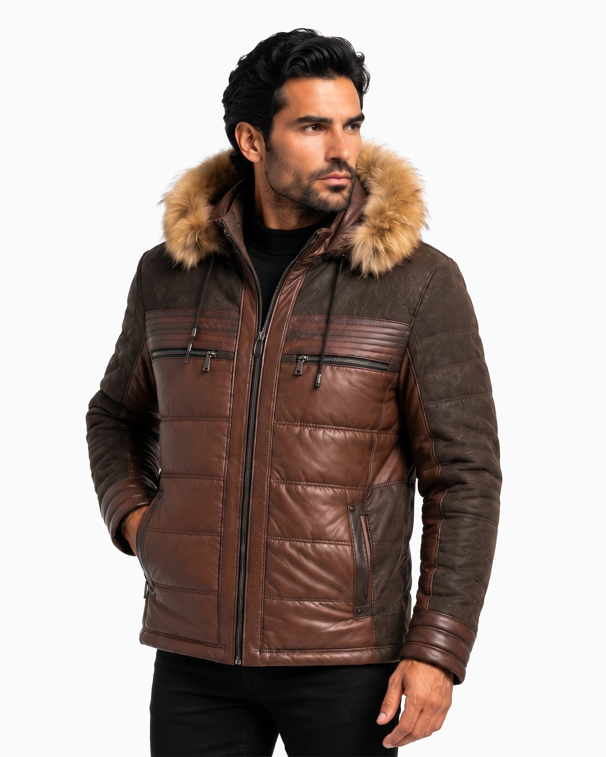 Eric Men's Premium Leather  Jacket with Natural Fur Hood-thumbmail-1