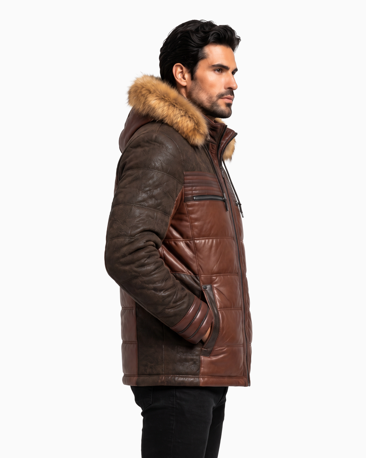 Eric Men's Premium Leather  Jacket with Natural Fur Hood-thumbmail-2