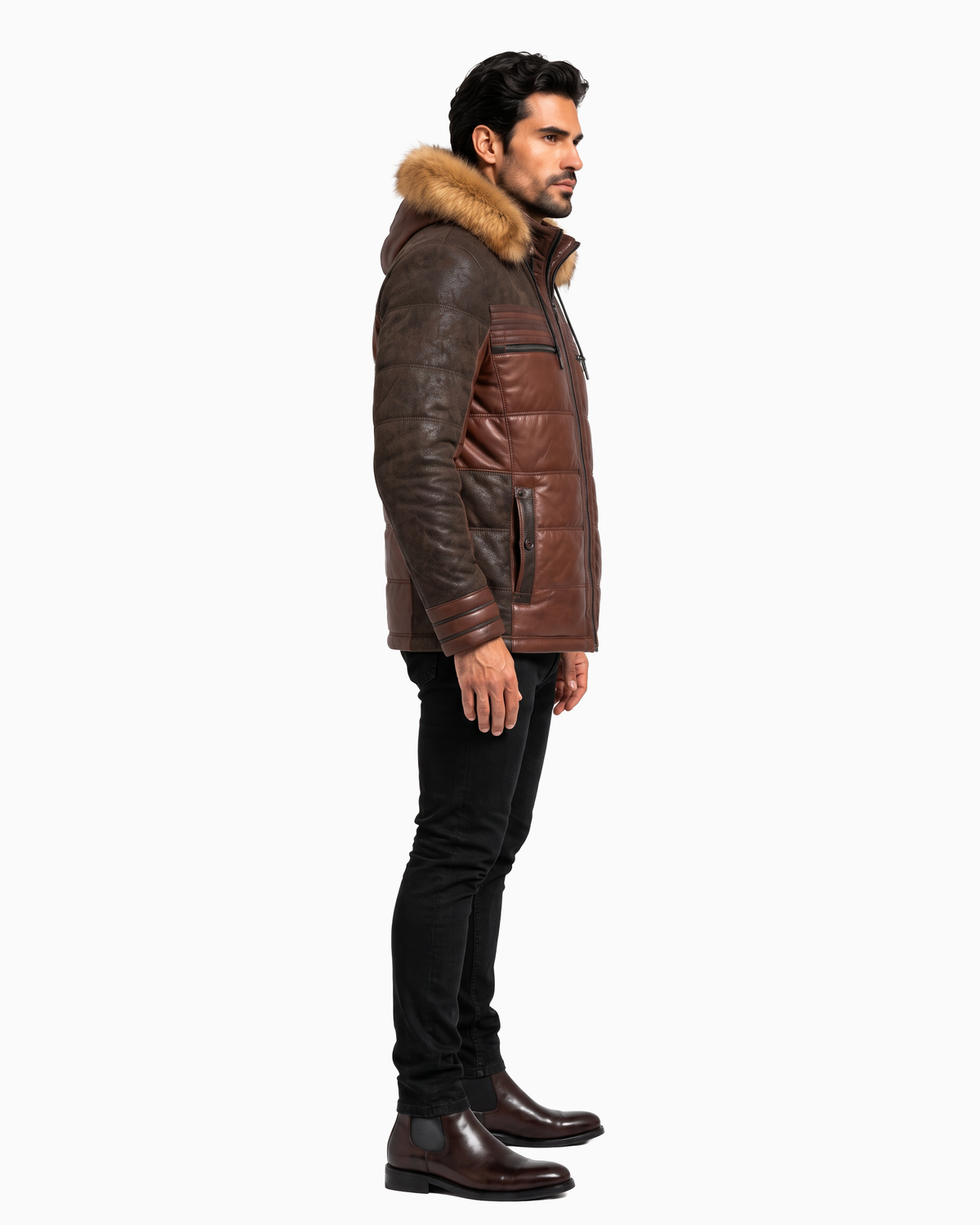 Eric Men's Premium Leather  Jacket with Natural Fur Hood-thumbmail-4