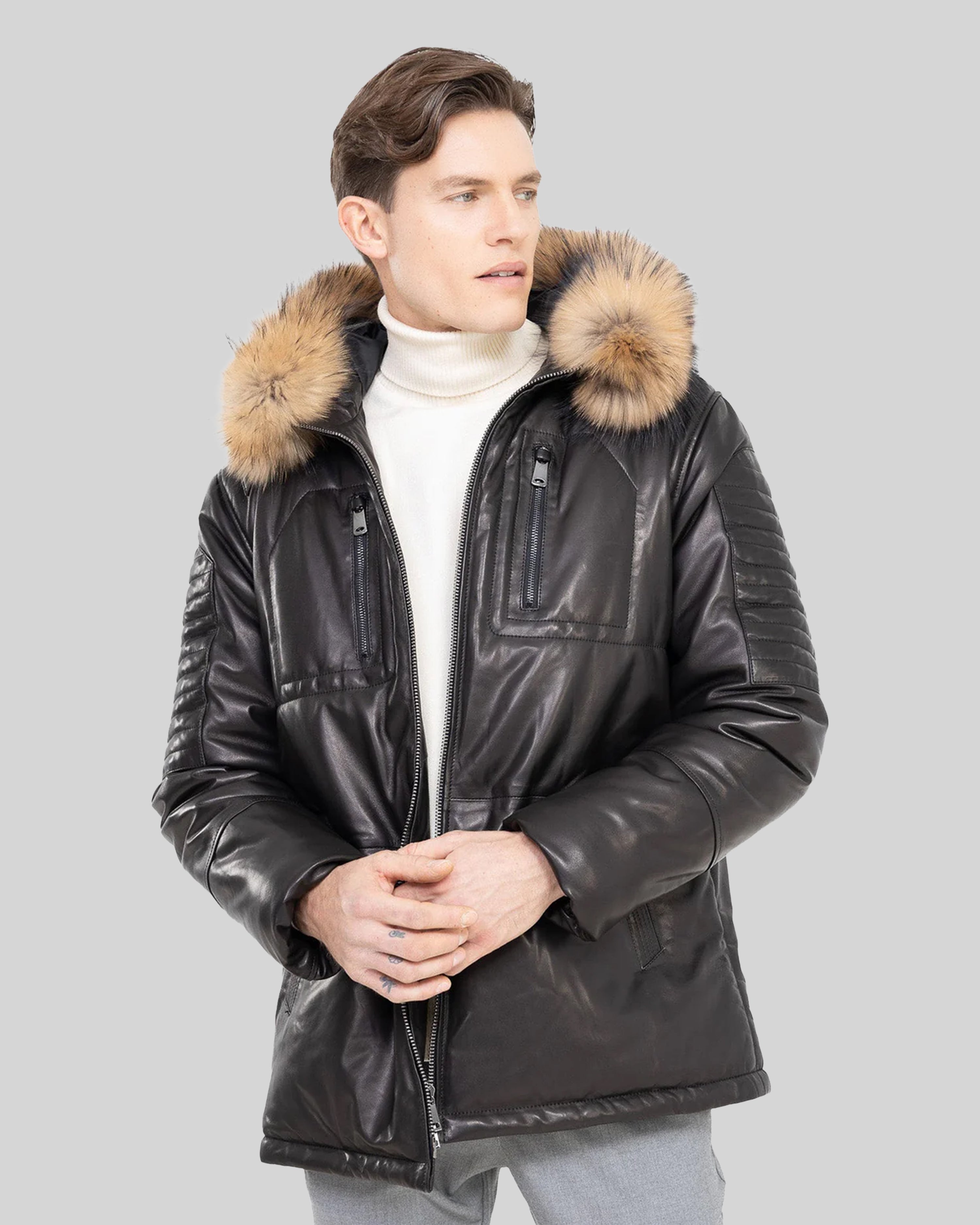 Jordan LEATHER PARKA WITH NATURAL FUR