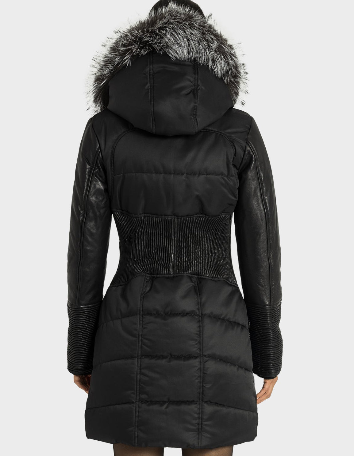 Kylie Leather Sleeve Parka - Silver Fox-thumbmail-3