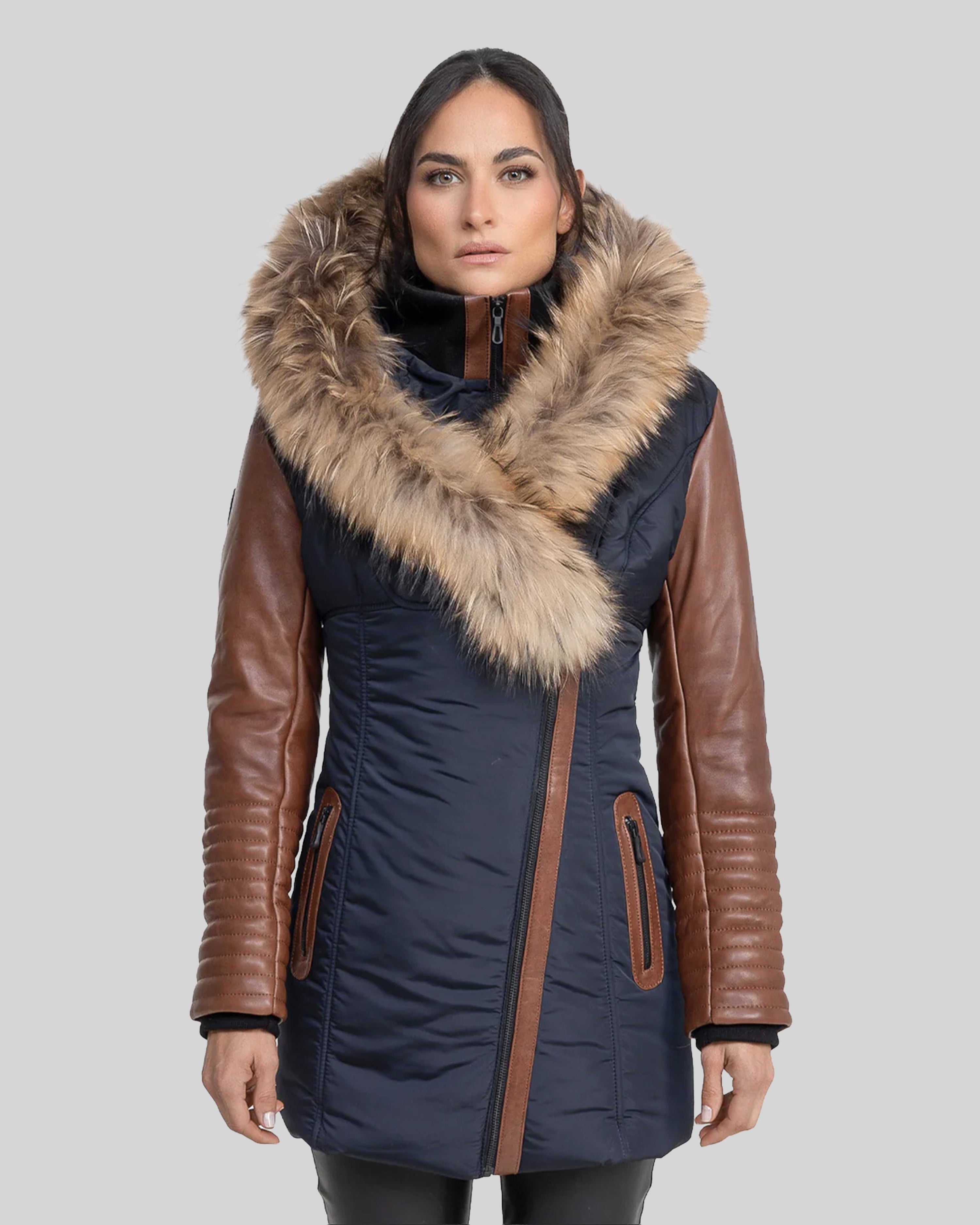 Melania Down Puffer With Leather Sleeves CG