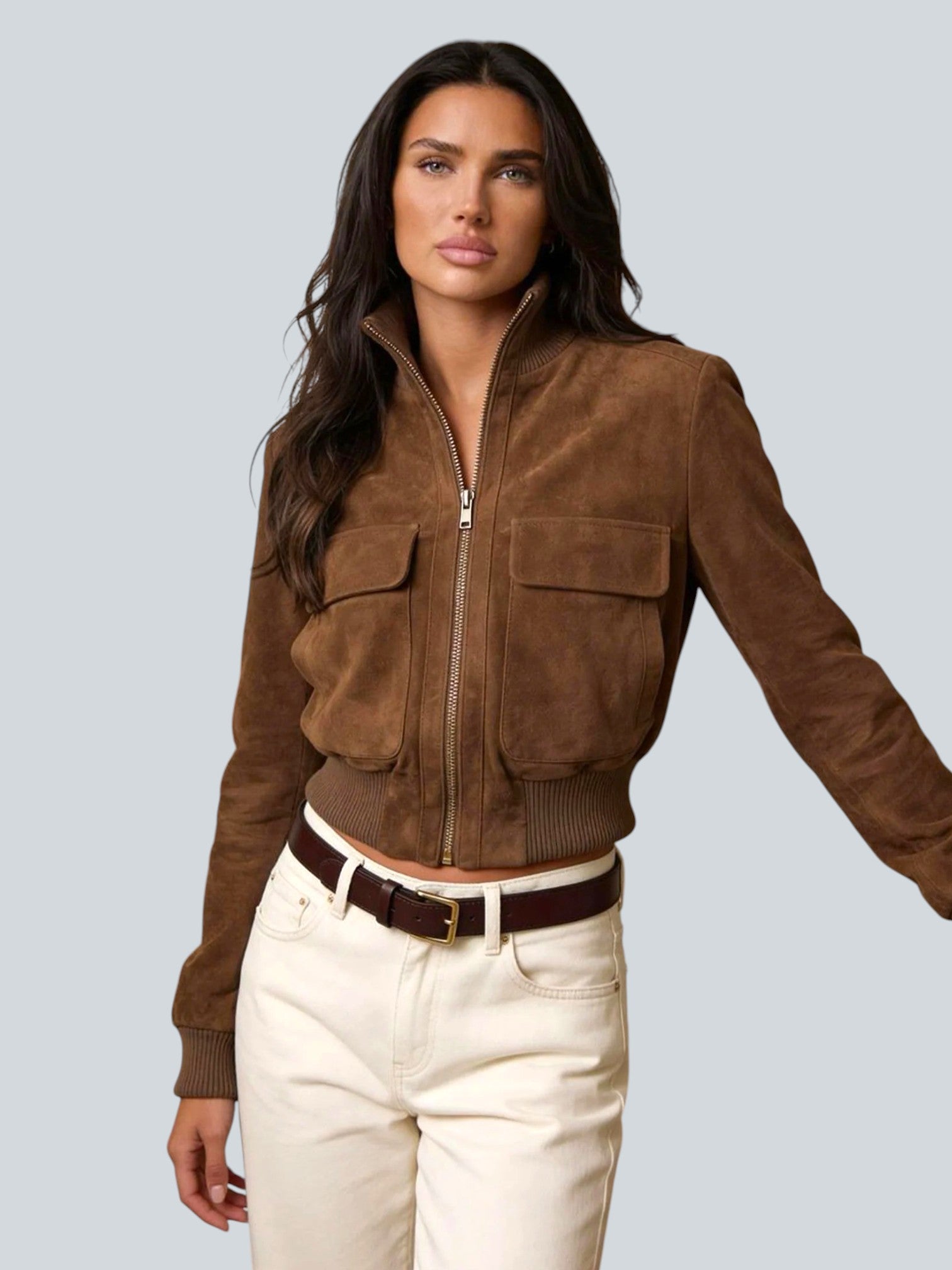 THALIA Suede Bomber Jacket