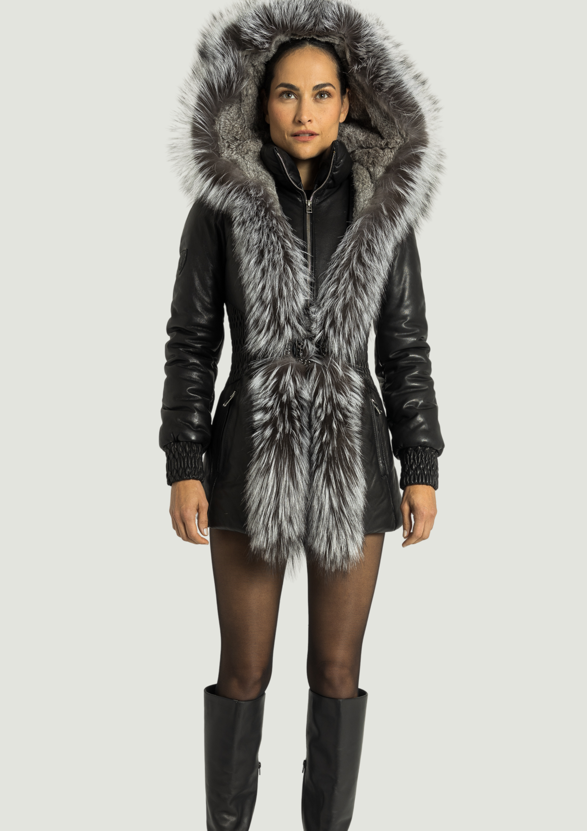 ESSEN  Leather Puffer with removable Silver Fox Fur