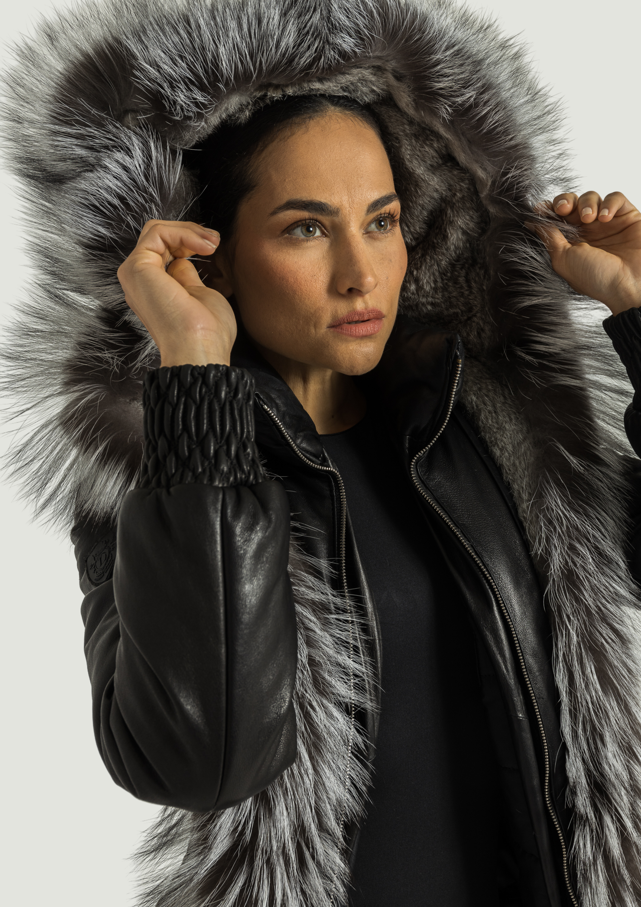 ESSEN  Leather Puffer with removable Silver Fox Fur