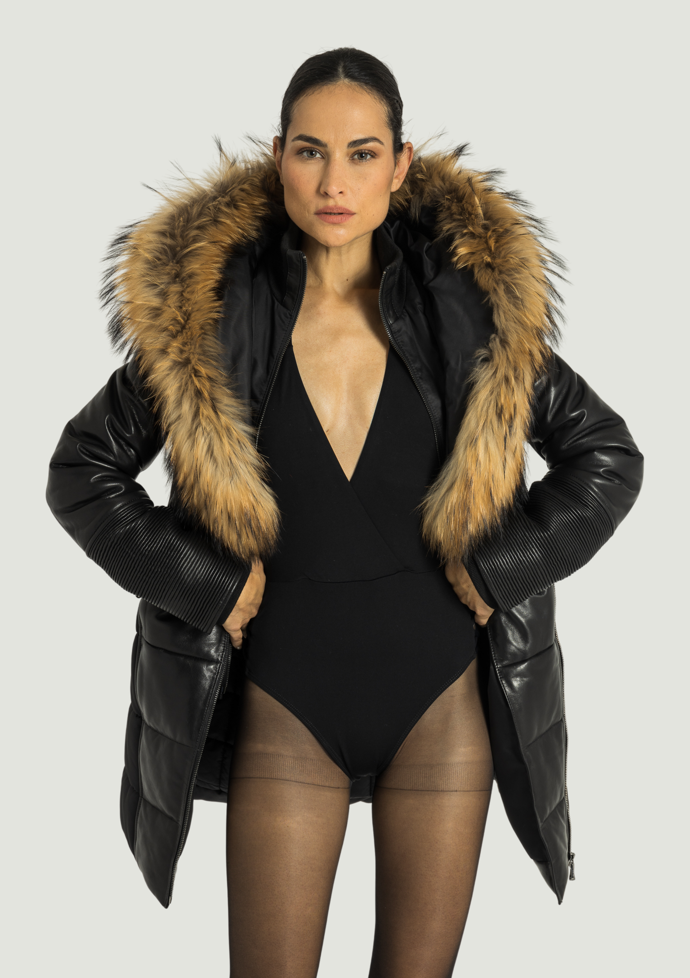 Kylie Leather Sleeve Parka