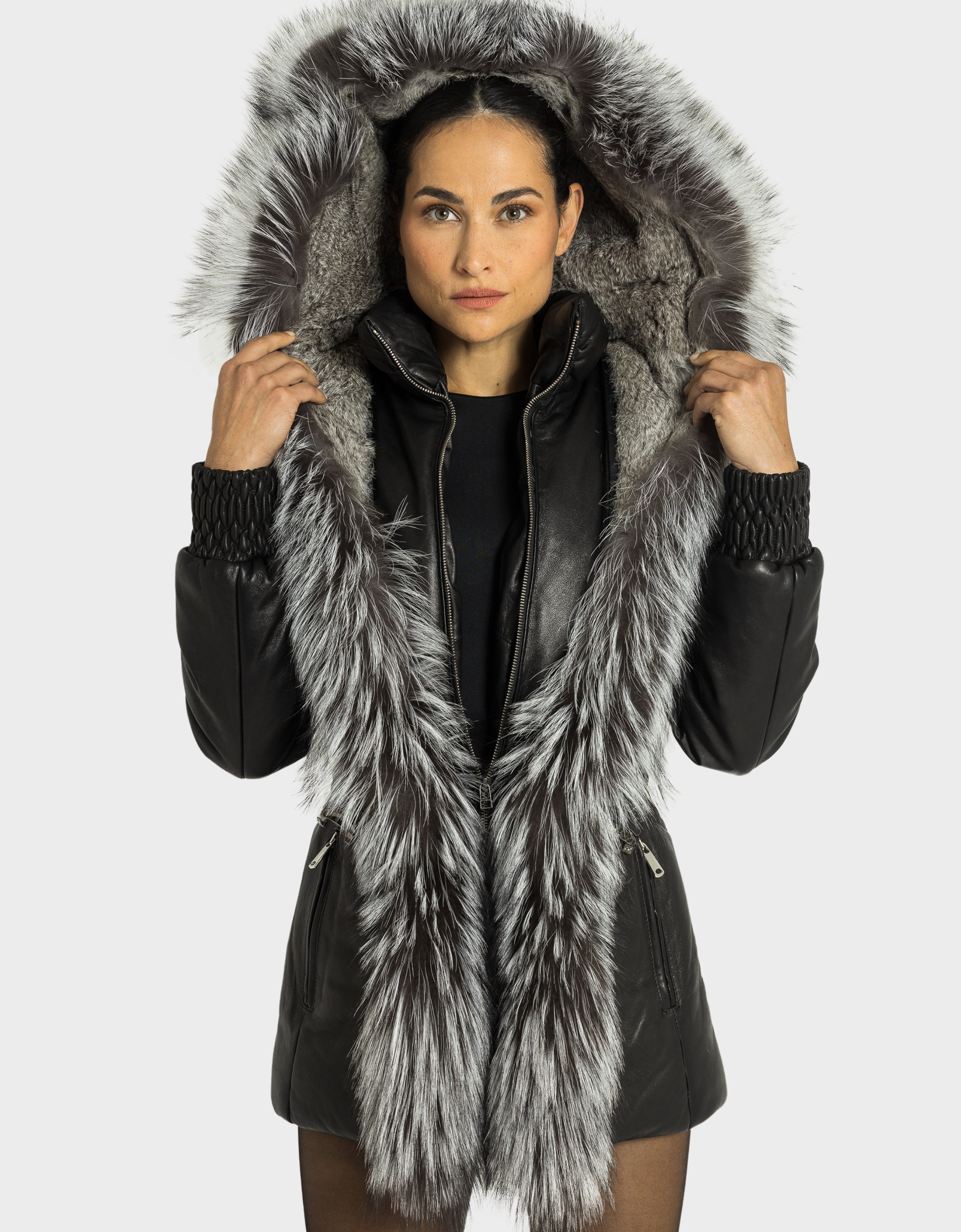 ESSEN  Leather Puffer with removable Silver Fox Fur