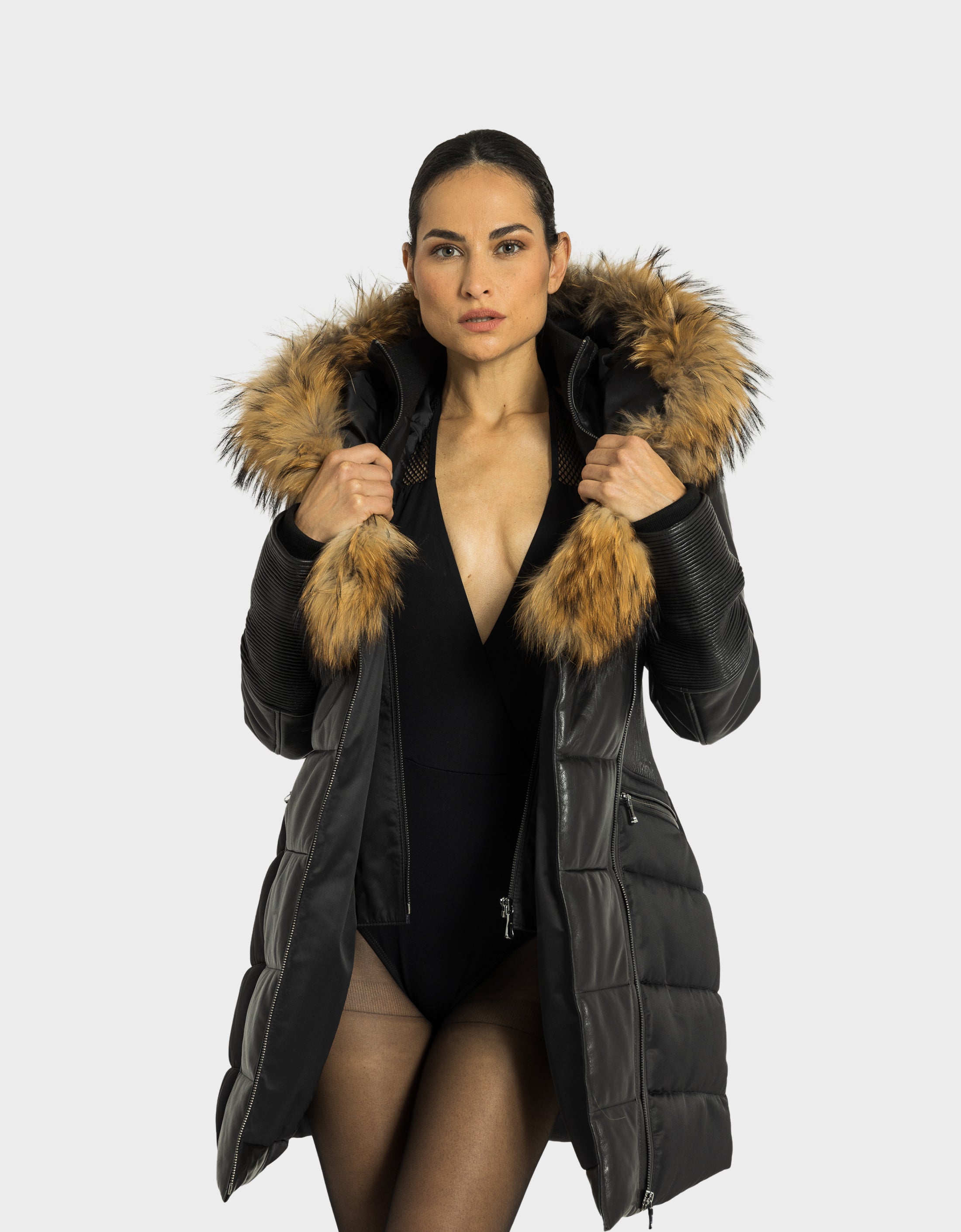 Kylie Leather Sleeve Parka