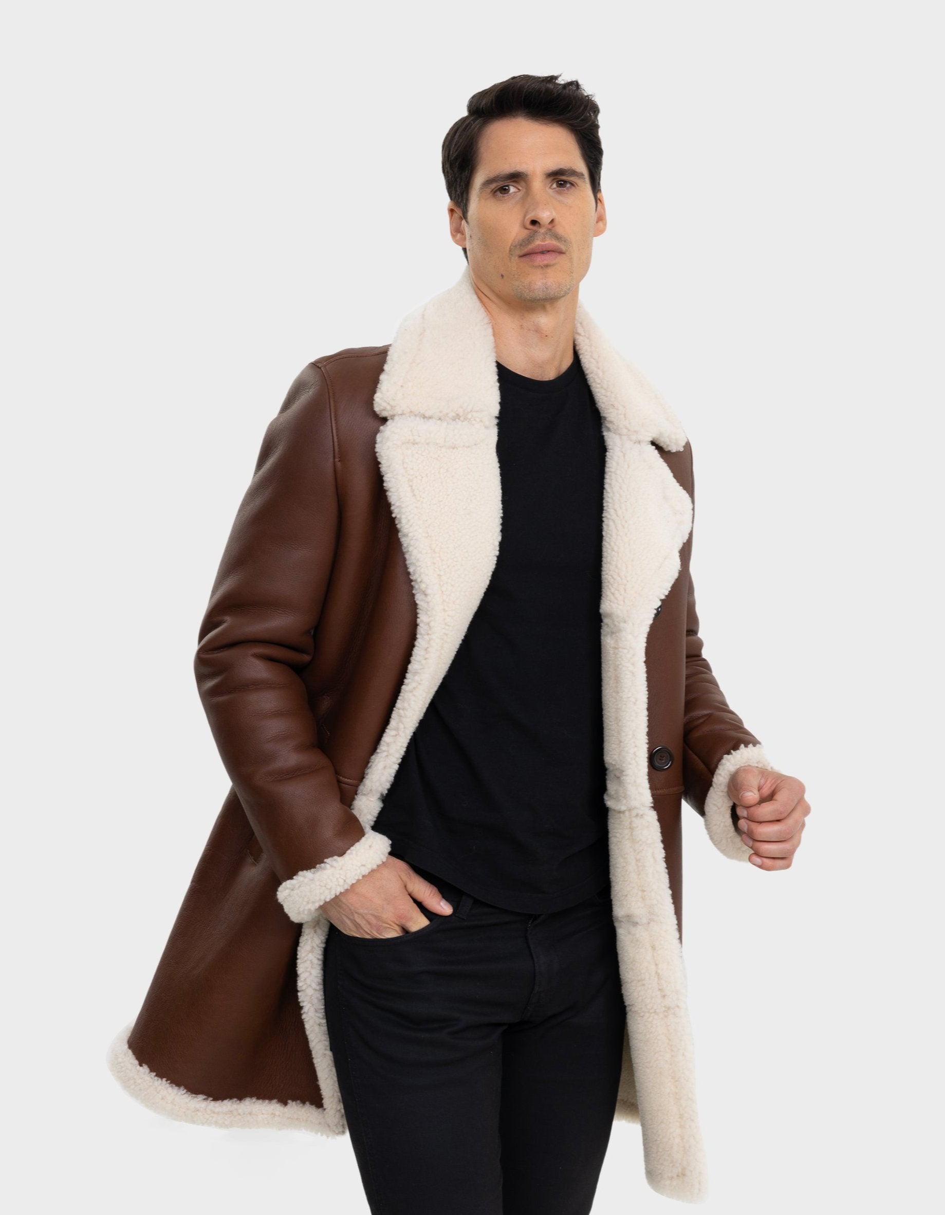 Nick Mens Shearling Trench Coat