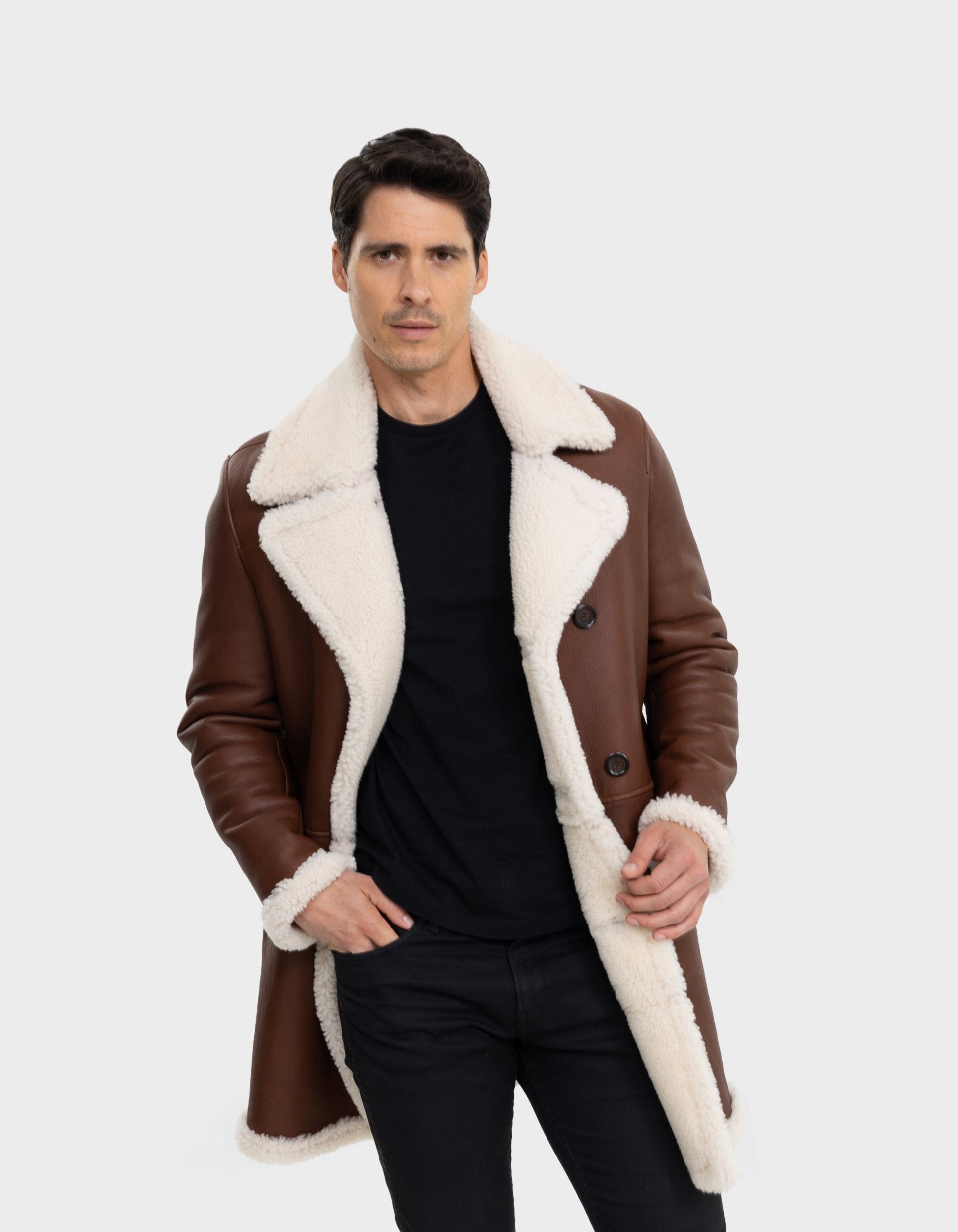 Nick Mens Shearling Trench Coat